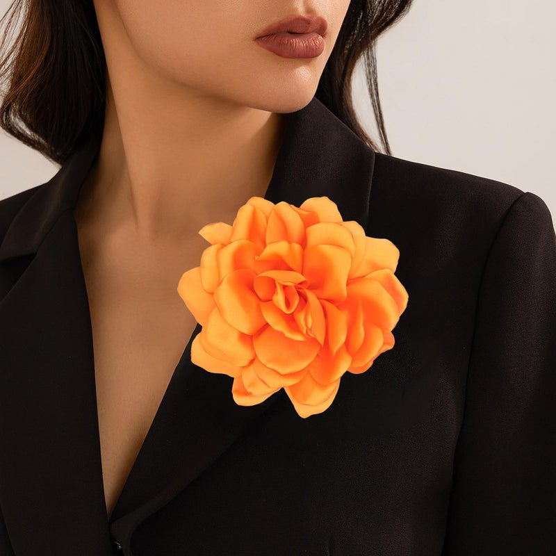 Decixde Satin Fabric Rose Flower Brooches - Handmade Floral Accessory for Wedding Party Dance Banquet Ceremony - Size: 4.72in - Image 4